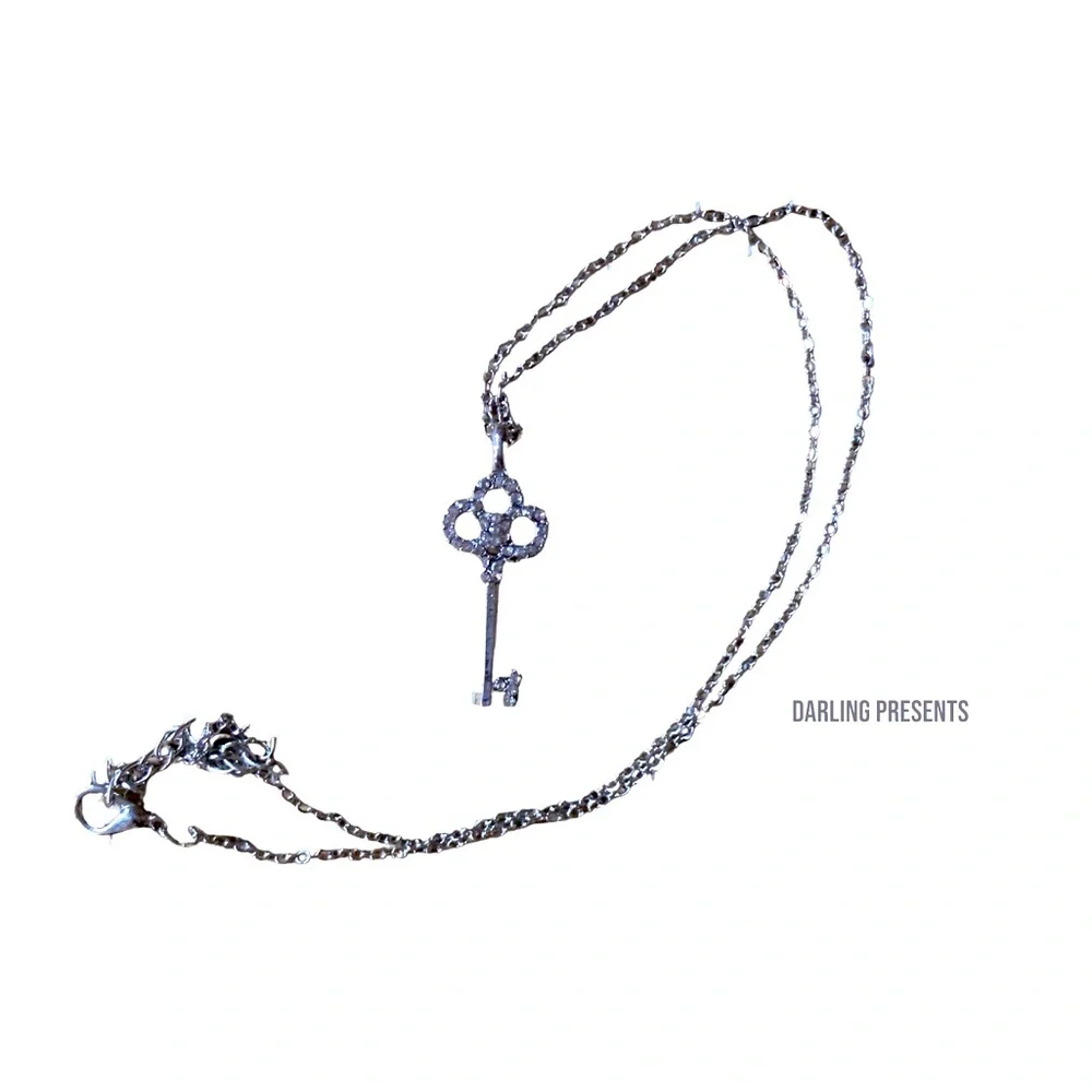 Crystal Key Necklace Women Color Silver